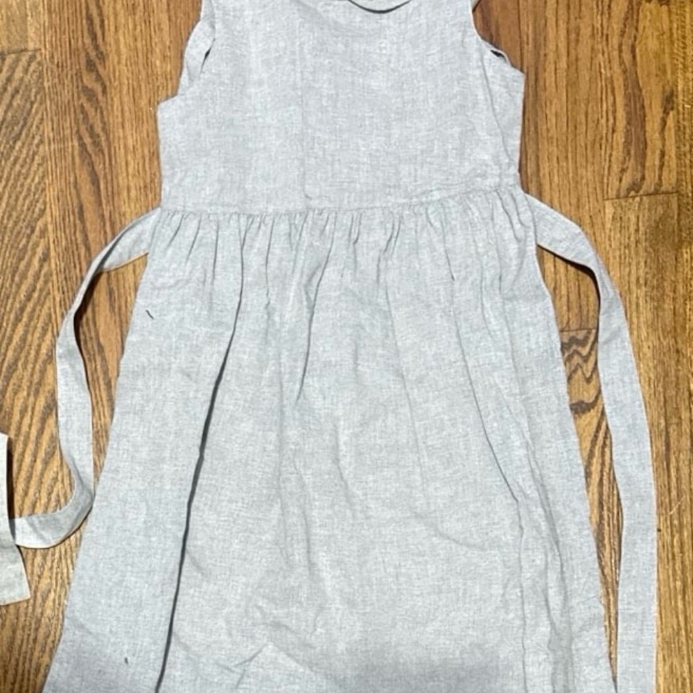 Girls' Light Gray Sleeveless Linen-Blend Dress with Waist Ties